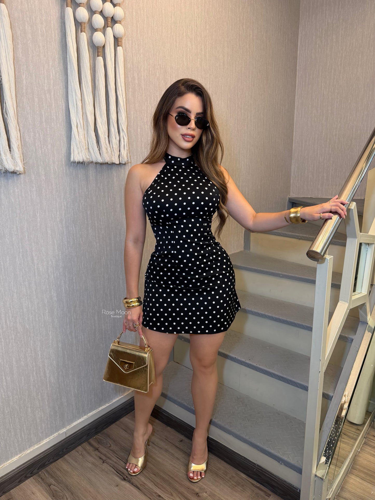 HALTER MINI DRESS POLKADOT WHITE/BLACK