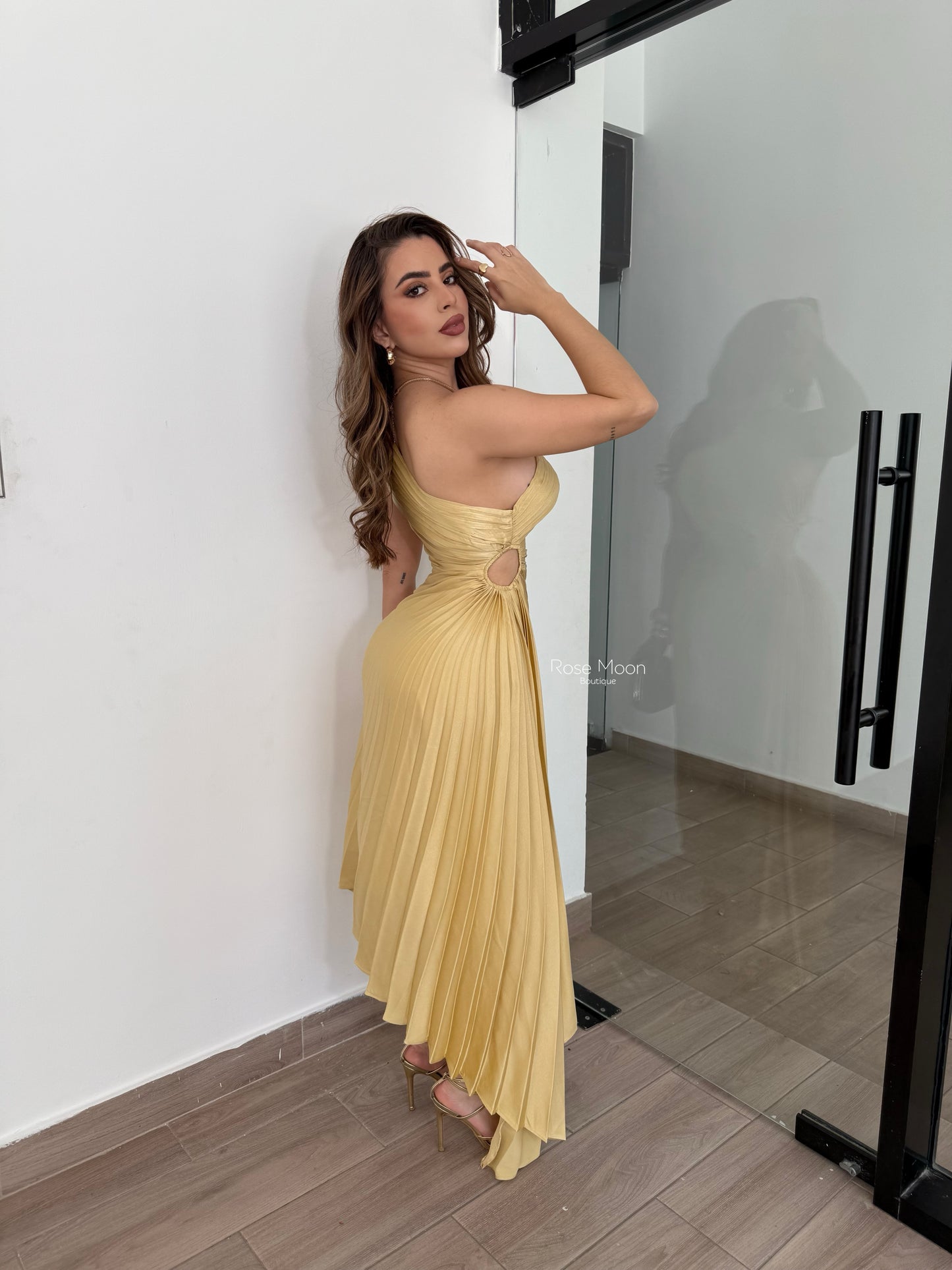 Shoulder Dress Rose/White/Butter
