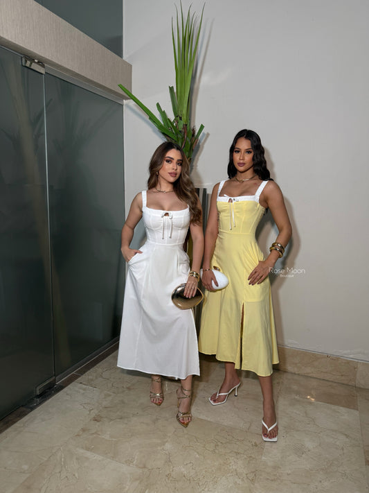 Lace Maxi Dress Yellow/White