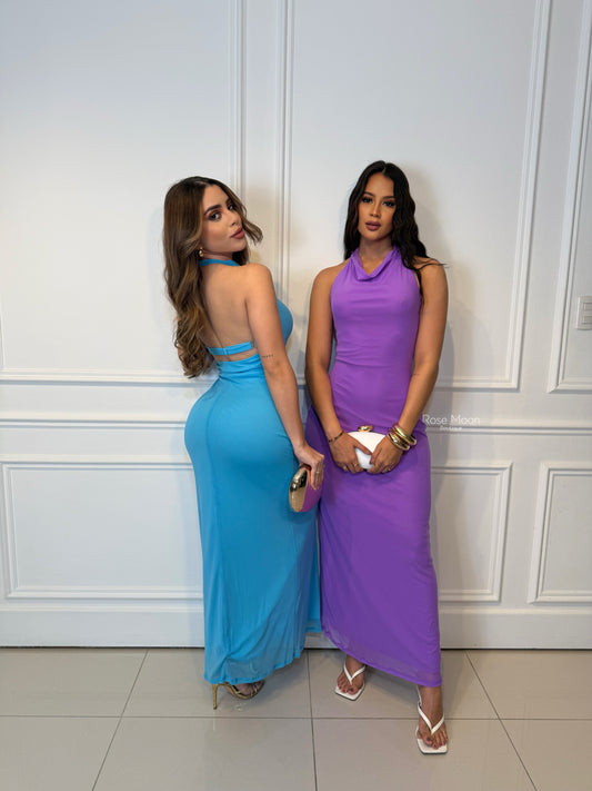 Drape Halter Maxi Dress Blue/Purple