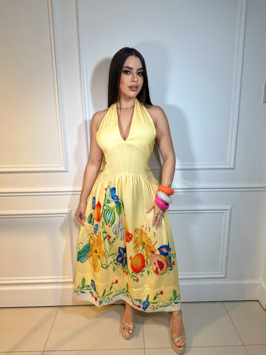 Floral halter maxi dress yellow