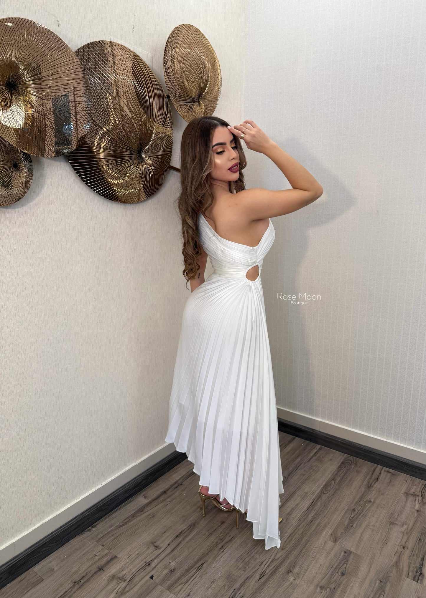 Shoulder Dress Rose/White/Butter