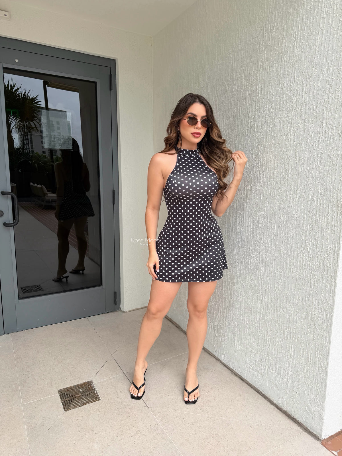 HALTER MINI DRESS POLKADOT WHITE/BLACK