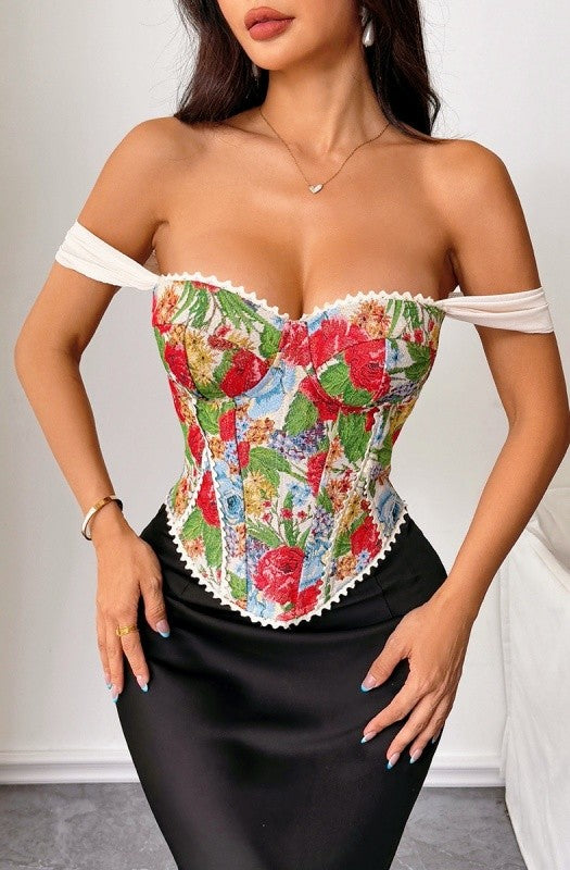 VINTAGE CORSET FLOWER RED